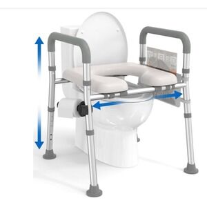 Raised Toilet Seat with Handles Cozy Padded Elevated Medical Commode 400lb